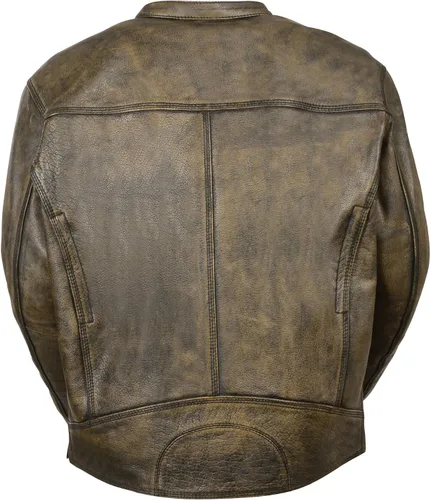 Vista 2 de Milwaukee Chamarra de piel café para hombre, estilo motocicleta con detalles de triple costura, XXXL, Marrón