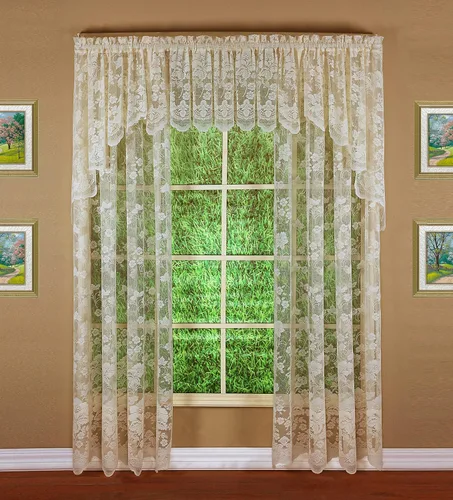 Vista 4 de Today's Curtain Cenefa de cortina de encaje floral con diseño de enredadera, 18", Marfil, 60 ancho x 18 largo