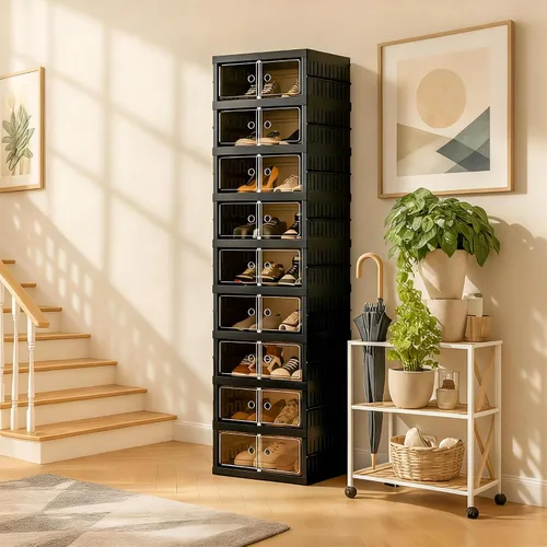Vista 17 de Organizador de Zapatos Plegable Caja de Almacenamiento, Estante de Zapatos Plegable Portátil Extra Grande para Closet, Caja de Almacenamiento