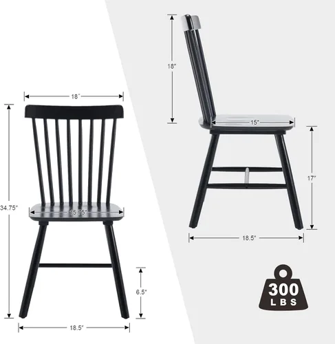 Vista 2 de Juego de 4 sillas de comedor Windsor, sillas de cocina de estilo granja con respaldo de vástago, sillas laterales de madera maciza sin brazos