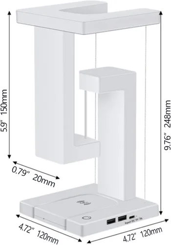 Vista 3 de Lámpara LED de escritorio de carga inalámbrica, diseño de suspensión antigravedad, táctil de 3 niveles y brillo ajustable, puerto USB-C, adecuada