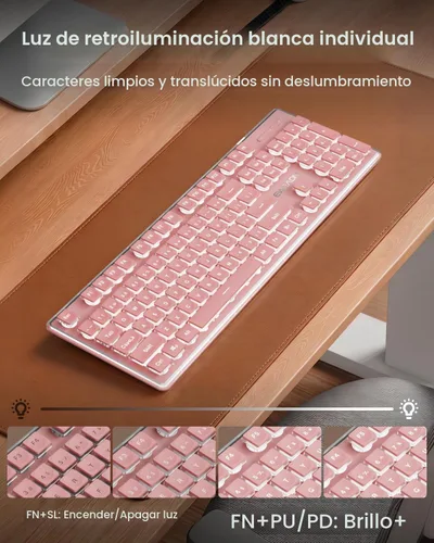 Vista 3 de SEUNKWANG EWEADN X7S - Teclado inalámbrico con retroiluminación blanca, panel de metal, teclado de computadora recargable de 2.4 G, luz silenciosa