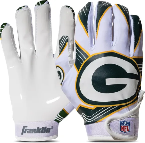 Vista 28 de Franklin Sports - Guantes de receptor de fútbol americano juvenil de la NFL, par de guantes de fútbol para niños con logotipos de equipos de la NFL