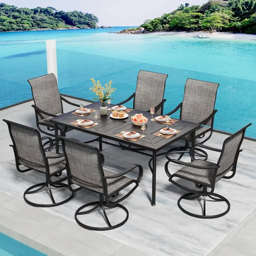 Vista 14 de PHI VILLA Juego de comedor de 5 piezas para patio al aire libre con sillas giratorias (azul) y mesa de comedor de acero de metal de 37 x 37 pulgadas
