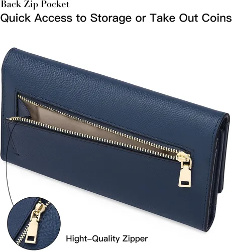 Vista 4 de SENDEFN - Cartera de cuero para mujer, portatarjetas con bloqueo RFID, monedero para mujer con cierre