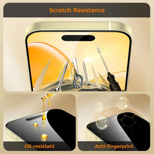 Vista 9 de UNBREAKcable Protector de pantalla de privacidad para iPhone 15, cobertura completa, vidrio templado inastillable [borde a borde]