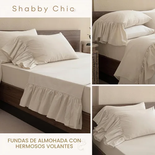 Vista 5 de QSH Juego de sábanas de algodón 100% Queen, sábanas con volantes de trigo para granja, ropa de cama vintage chic shabby 3 piezas, juego de cama