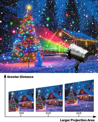 Vista 5 de Proyector láser de luces de Navidad para exteriores, 2025 mejorado, 2 colores, rojo y verde, gypsophila en movimiento, estrellas parpadeantes