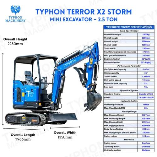 Vista 2 de TYPHON Mini excavador de la tormenta del terror X2 motor diesel 24.4-24.8HP de la excavadora de la zanja de 2,5 toneladas EPA