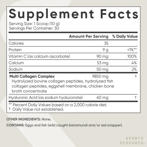 Vista 5 de Sports Research® Polvo de proteína de colágeno múltiple - Péptidos de colágeno de fuente alimentaria (Tipo I, II, III, V, X) con ácido hialurónico +