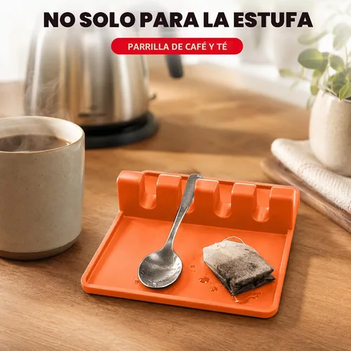 Vista 6 de Paquete de 2 cucharas de silicona naranja para estufa, soporte para cuchara para estufa Terracota quemada