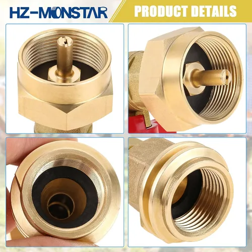 Vista 6 de Adaptador de tanque de propano de 20 lb a 1 lb con válvula para cilindro desechable desechable de 1 lb / 16.4 oz, convertir CGA600 a rosca macho