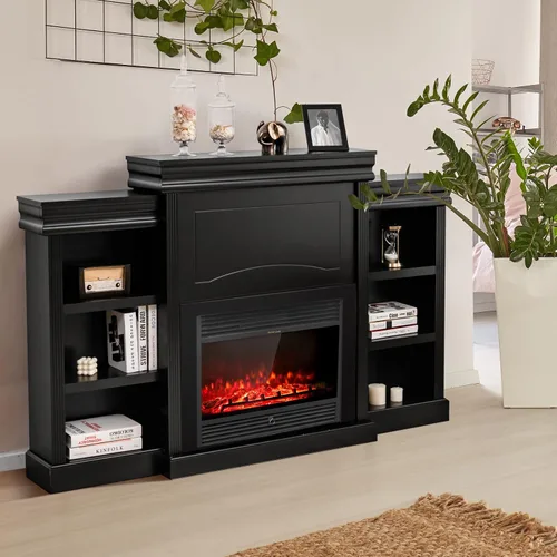 Vista 3 de Tangkula Soporte de mantel independiente de 70 pulgadas, gabinete moderno con chimenea para sala de estar, dormitorio, mesa consola de madera