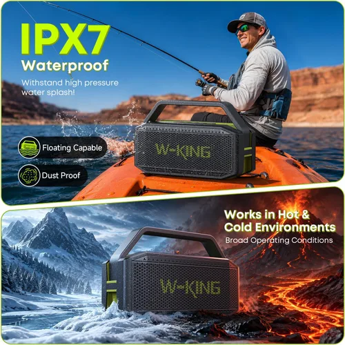 Vista 3 de Altavoz Bluetooth portátil de 100 W (pico) fuerte con graves profundos, altavoces impermeables W-KING IPX6 Bluetooth inalámbrico, radiador pasivo