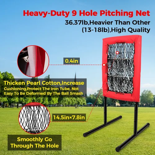 Vista 2 de Heavy Duty 9 Hole Pitching Net with Strike Zone,9 Pocket Pitching Target Net of 4 Adjustable Heights (36-53in),Softball Pitching Net Fix by 8xspikes