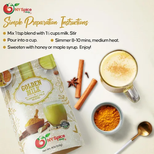 Vista 4 de NY SPICE SHOP Golden Milk Superfood en polvo – 4 onzas (onza) Instant Latte Mix Superfood con cúrcuma – Mezcla de superalimentos de cúrcuma, canela