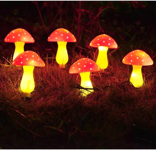 Vista 5 de Luces solares de hongos impermeables mejoradas, decoración al aire libre, 8 modos para jardín, camino, paisaje, patio, pascua, camino, Halloween