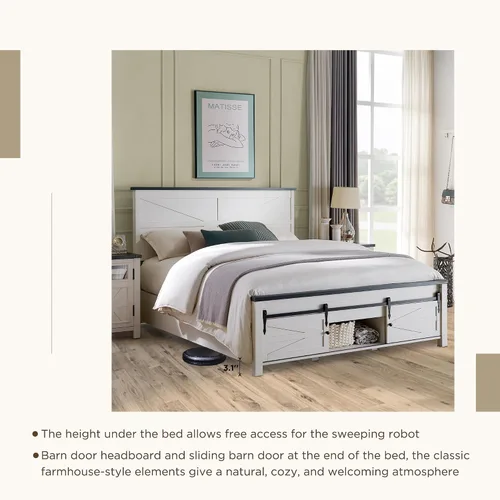 Vista 6 de JXQTLINGMU Marco de Cama de Madera Estilo Granja Tamaño Queen con Armarios de Almacenamiento con Puertas Corredizas de Granero y Cabecero, Soporte