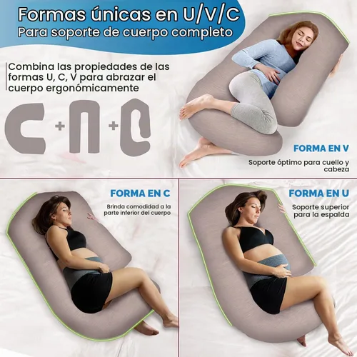 Vista 8 de Almohadas de embarazo para dormir – Almohada de maternidad de 57 pulgadas para mujeres embarazadas con funda extraíble lavable – Soporte para Beige
