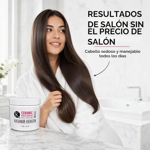 Vista 3 de Kashmir Keratin Mascarilla de cerámica para el cabello (8 onzas), tratamiento avanzado de reparación de queratina profunda para cabello seco, dañado