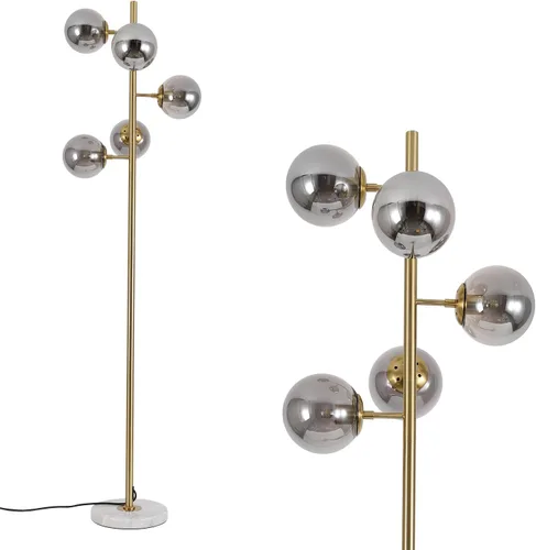 Vista 8 de KCO Lighting Five Globe - Lámpara de pie moderna de mediados de siglo, pantalla de vidrio de leche, acabado negro, base de mármol para sala de estar