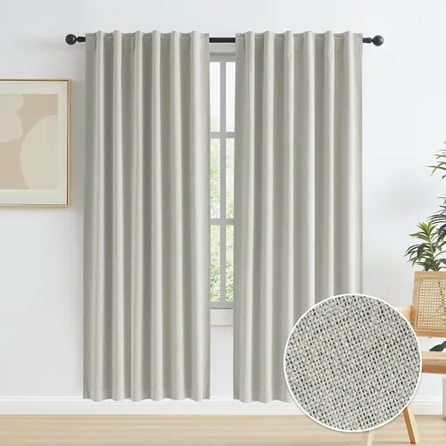 Vista 21 de KEQIAOSUOCAI - Cortinas opacas naturales de 108 pulgadas de largo, cortinas modernas con pestaña trasera, paneles plisados para sistema de cortina