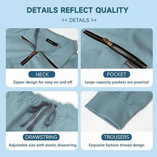 Vista 5 de niaahinn Conjunto de ropa quirúrgica para mujer, camiseta de manga larga y pantalones quirúrgicos, uniformes de trabajo de color sólido con bolsillos