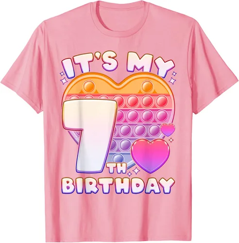 Vista 93 de Pop-it Birthday Girl 7 años de edad, Push it Pop Fidget Bubble Camiseta, Negro