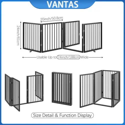 Vista 7 de Vantas Puerta plegable de metal para mascotas sin ensamblaje, puerta de 80" de ancho, puerta para perros de 24" extra alta con puerta de paso
