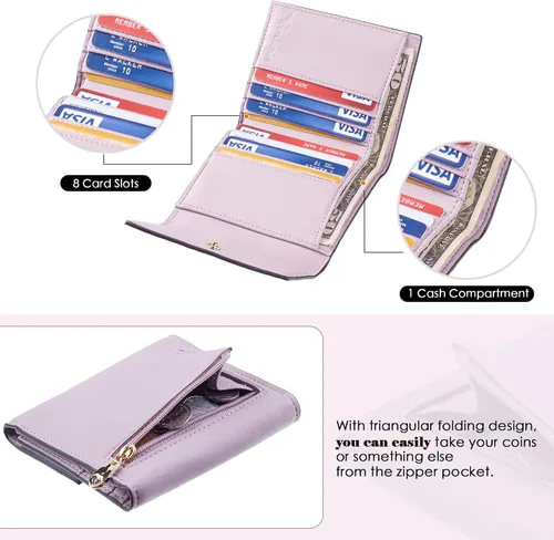 Vista 4 de Travelambo Cartera pequeña y compacta con bloqueo RFID tarjetero de triple pliegue para mujer Cartera RFID