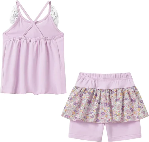 Vista 103 de LittleSpring Conjunto de verano para niñas con camiseta sin mangas y pantalones cortos florales