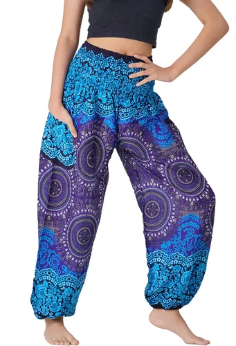 Vista 2 de B BANGKOK PANTS Pantalones harem para mujer, ropa bohemia con bolsillos