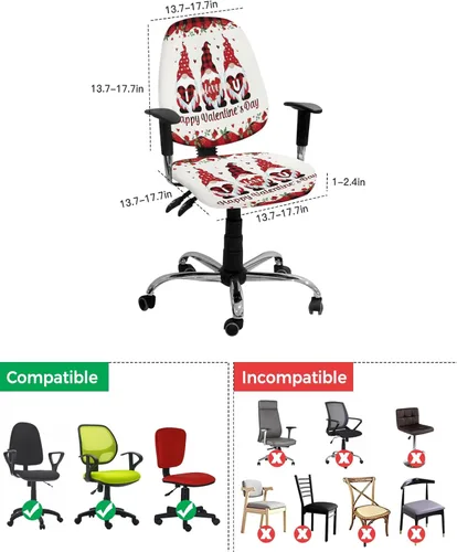 Vista 4 de Office Chair Cover I Love U Gnome Protective Stretchable Universal Computer Chair Covers Roses Red Black Buffalo Plaid Stretch Rotating Chair