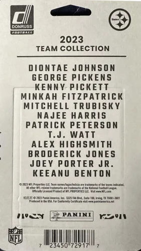 Vista 2 de Pittsburgh Steelers 2023 Donruss Juego de 12 Tarjetas del Equipo Sellado de Fábrica con Kenny Pickett, George Pickens y TJ Watt más 3 Tarjetas