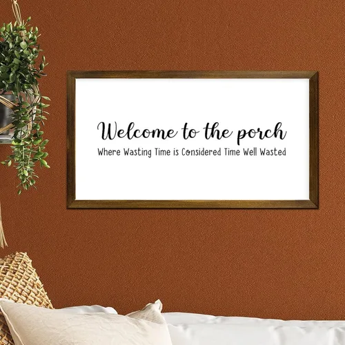 Vista 5 de Letreros enmarcados de madera con texto en inglés "Welcome to The Porch", con texto en inglés "Welcome to The Porch", con texto en inglés "Welcome