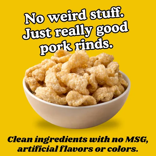 Vista 6 de Pork King Good Chicharrones de Cerdo con Queso Cheddar Blanco 7 OZ TAMAÑO FAMILIAR (Chicharrones - Snacks)