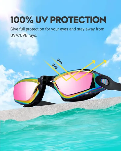 Vista 3 de Gafas de natación: paquete de 2 gafas de natación antivaho, sin fugas, protección UV, para adultos, hombres, mujeres, jóvenes