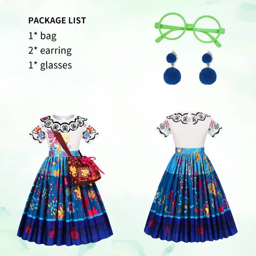 Vista 3 de Foierp Vestido de disfraz de Mirabel para niñas disfraz de Isabella cosplay princesa Halloween fiesta ropa con accesorios