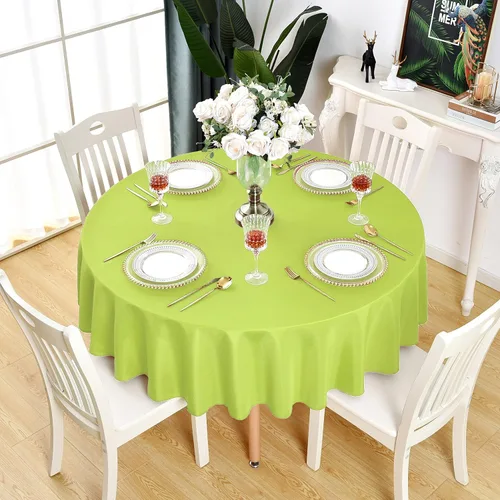 Vista 2 de Mantel redondo verde manzana impermeable y resistente a las manchas, tela sin arrugas, lavable y limpiable, de 210 GSM, poliéster para fiesta