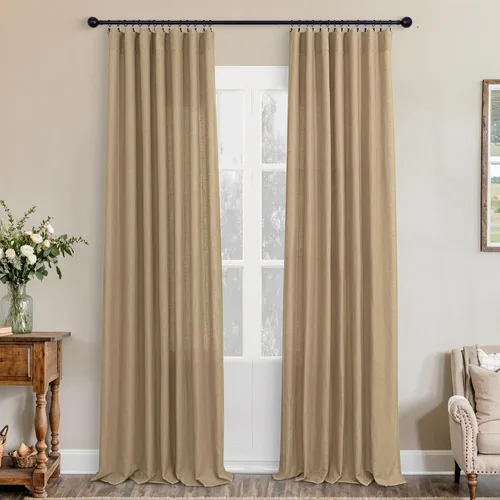 Vista 58 de KOUFALL Juego de 2 cortinas de puerta francesa, cortinas de lino para puerta/ventana, cortina transparente boho para cristal lateral delantero