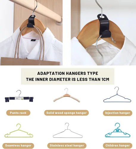 Vista 3 de 150 ganchos para colgar ropa, clips extensores de plástico resistente, ganchos de conexión de terciopelo, ganchos de suspensión en cascada para 150