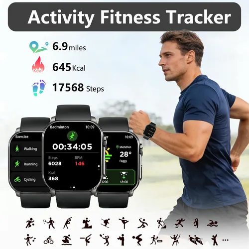 Vista 4 de Reloj inteligente, pantalla curvada AMOLED de 2.01 pulgadas con contestar/hacer llamadas, reloj de fitness con rastreadores de fitness y sueño