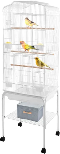 Vista 14 de Jaula grande para pájaros con tragaluz abierto, soporte rodante y 5 puertas, jaulas móviles para loros, jaula de vuelo para pájaros de mascotas