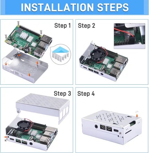 Vista 7 de GeeekPi Funda para Raspberry Pi 4, carcasa de aluminio con ventilador de refrigeración y disipadores de calor para Raspberry Pi 4 Modelo B