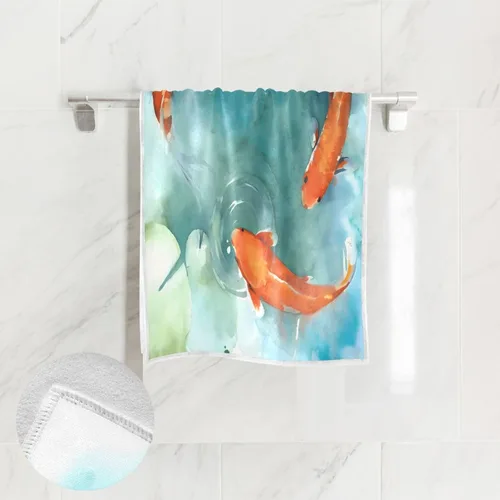 Vista 2 de ALAZA Paños de lavado de toallas de mano ultra suaves japoneses con diseño de pez en el estanque para baño, hotel, gimnasio, spa, playa y ejercicio