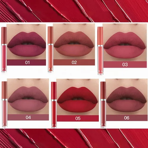Vista 2 de Juego de maquillaje líquido de lápiz labial mate, 6 piezas de larga duración, antiadherentes, no se decolora, kit de brillo de labios de terciopelo