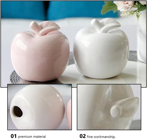 Vista 8 de VOSAREA Estatua de manzanas de cerámica, figuras de manzanas, escultura de frutas de porcelana, adorno de escritorio para decoración de mesa