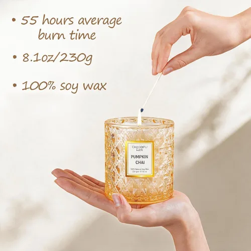 Vista 6 de Chloefu LAN Velas de calabaza Chai para regalo de Halloween, velas de granja para el hogar, tarro de soja perfumado de lujo con hasta 55 horas