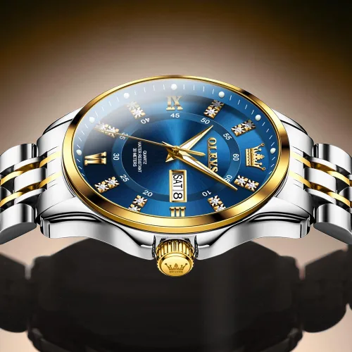 Vista 68 de OLEVS - Relojes de diamantes para hombres, relojes de vestir a prueba de agua, relojes analógicos de cuarzo de lujo con calendario de fecha y correa