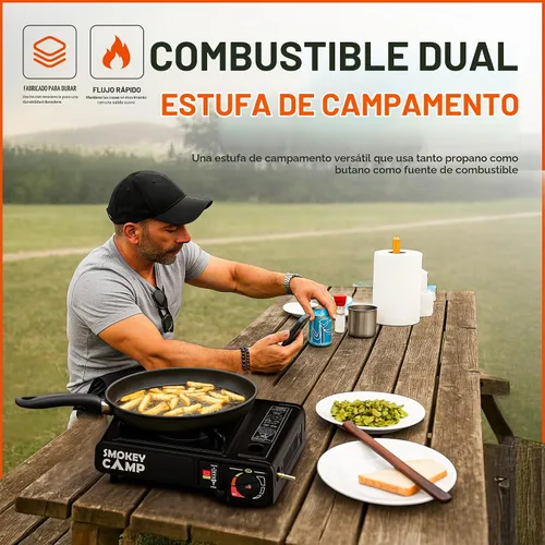 Vista 6 de Estufa portátil de campamento de 3000 W compatible con combustible de butano o propano (adaptador de propano no incluido), encendido automático
